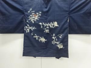 アンティーク　椿模様手織り紬絵羽織